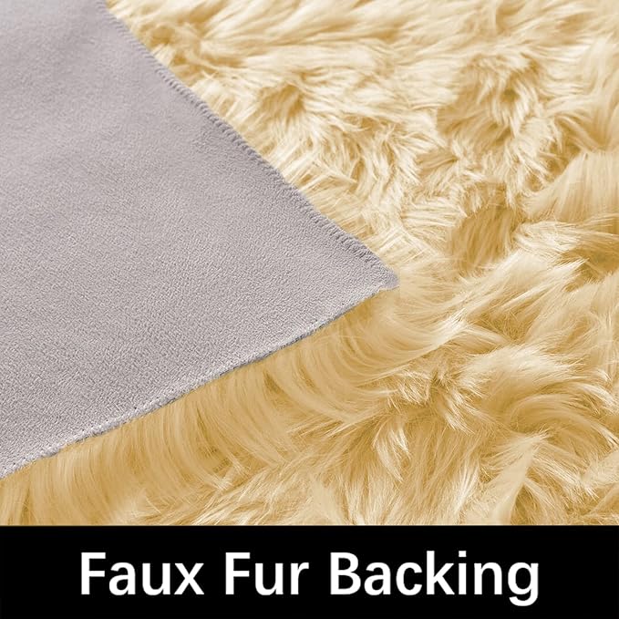 Latepis Yellow Runner 2x6 Fluffy Rug Faux Sheepskin Fur Rug - Image 3