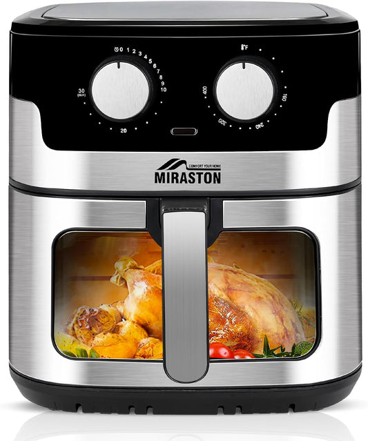 8.5QT Air Fryer, Upgraded Family Size Capacity, Visual Window, Square Basket Dials Stainless Steel Air Fryers, Reheat Leftovers, Easy Cooking for Healthier Breakfast & Dinner in Minutes
