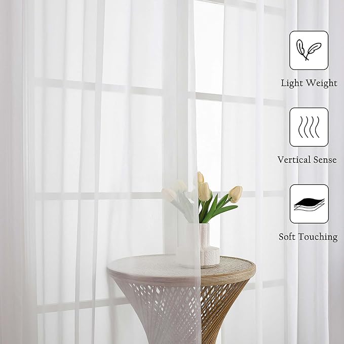 White Sheer Curtains 120 Inches Long 2 Panels, Extra Wide Farmhouse Elegant - Image 3