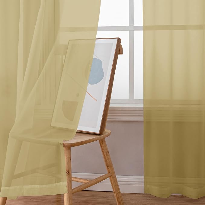 Simplebrand Gold Sheer Curtains 96 Inches Long 2 Panels, Light Filtering Rod - Image 4