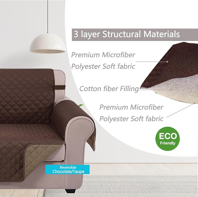 U-NICE HOME Reversible Recliner Chair Covers, Chocolate/Taupe | 28''Recliner - Image 4