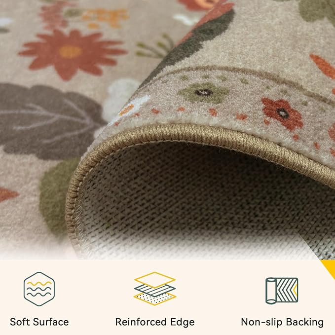 RELEANY Floral Washable 8x10 Area Rugs Brown/Brick | Flower Carpet Print Boho - Image 3