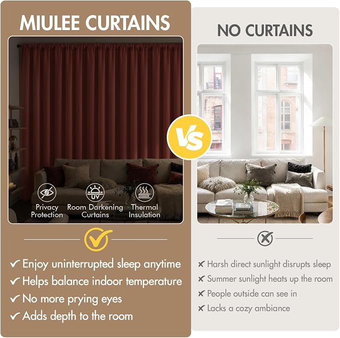 MIULEE Terracotta Blackout Curtains 4 Panels Set 72 Inch Length Bedroom | - Image 8