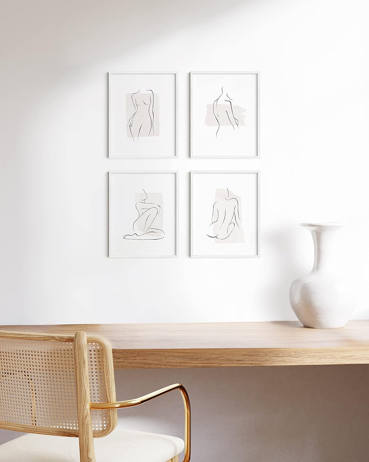 HAUS AND HUES 11x14 White Picture Frames Set of 4-11x14 White Frames Sets for Wall Collage, 11x14 Picture Frames and White Photo Frames, Wall Frame Set White and Wood Frames 11x14 (White Oak)
