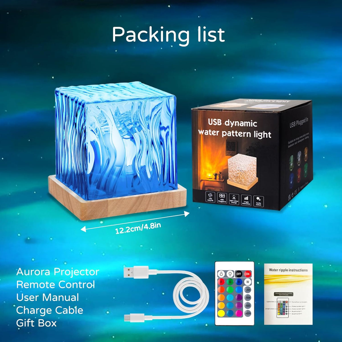 Northern Lights Projector Rechargeable, Luminorthe Cube Lamp Lava Lamp Ambient Lighting Galaxy Projector with 16 Colors and Aurora Drift Effects for Room Decor Teen Girl Gifts Classroom - Cordless