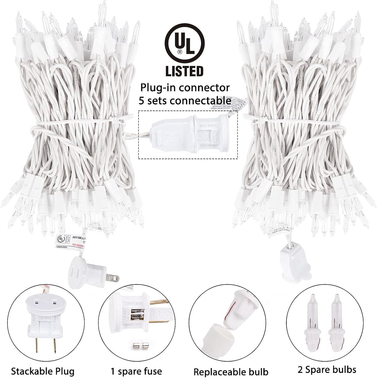Minetom Clear Christmas Lights Set 100 Count 25 Feet Incandescent Bulb Mini String Lights for Indoor Christmas Tree Garland Birthday Wedding Party Festival Decoration, White Wire