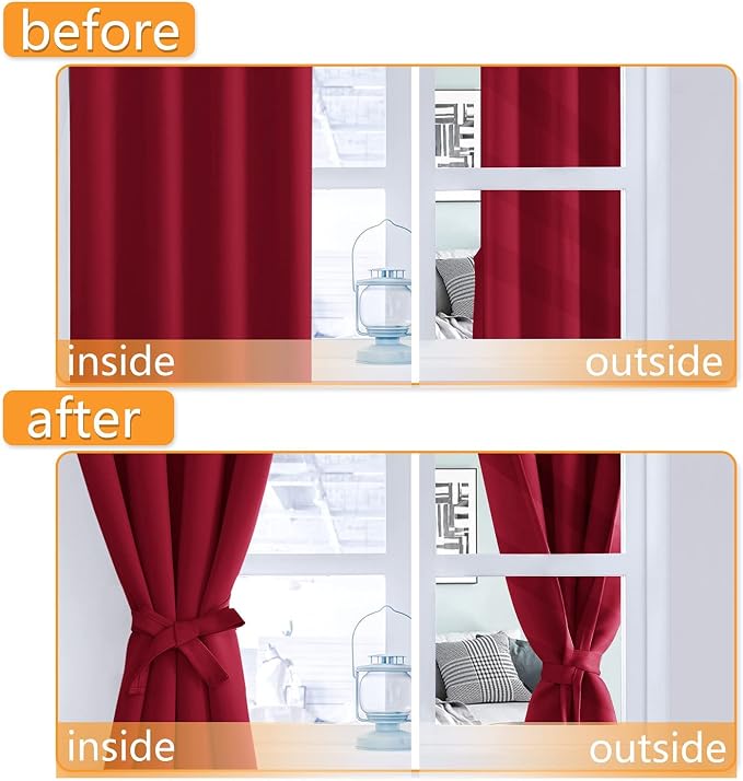 Grommet Blackout Curtains for Bedroom, 70 x 63 Inches Christmas Red | Thermal - Image 4