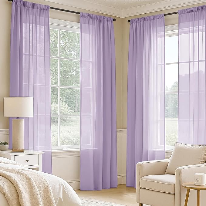 MIULEE Light Purple Sheer Curtains 90 Inches Long 4 Panels 42 x 90 Inches | - Image 2
