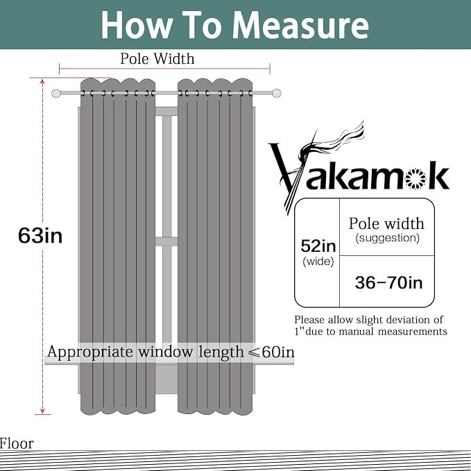 Yakamok Room Darkening Curtains 52x63 inch Length Charcoal Grey-Living Room | 2 - Image 7