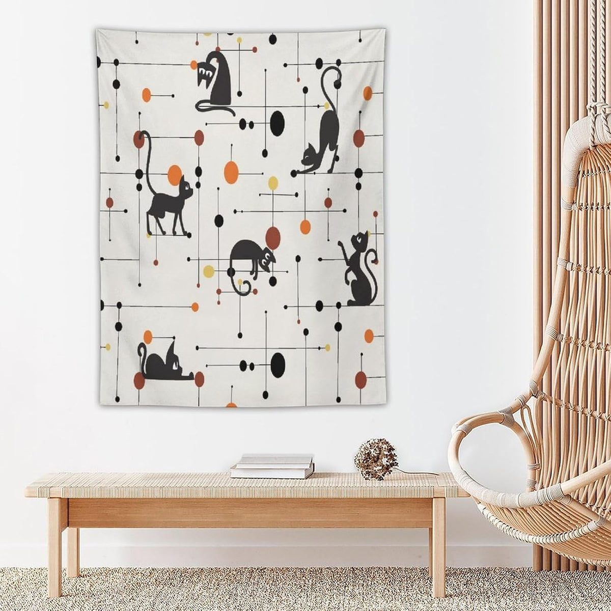 ICMOLYYENLO Abstract Cat Tapestry, Medieval Abstract Atomic Star Cat Vintage Home Wall Hanging Art Tapestry for Bedroom Living Room Dormitory 60x60 Inch