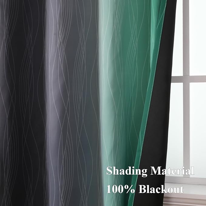Black and Green Ombre Blackout Curtains 63 Inches Long | Gradient Color Curtains - Image 5