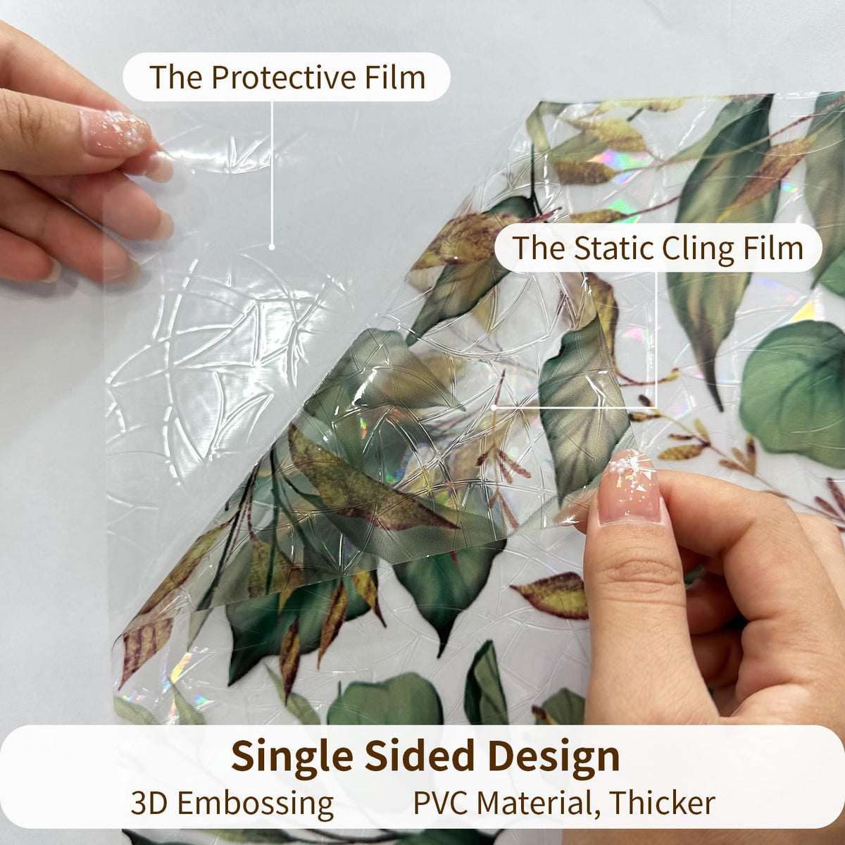 Rainbow Window Privacy Film with Tools, 3D Stained Glass Window Film, Spring & Autumn Leaves, 16.93" x 78.74"(43X200CM)