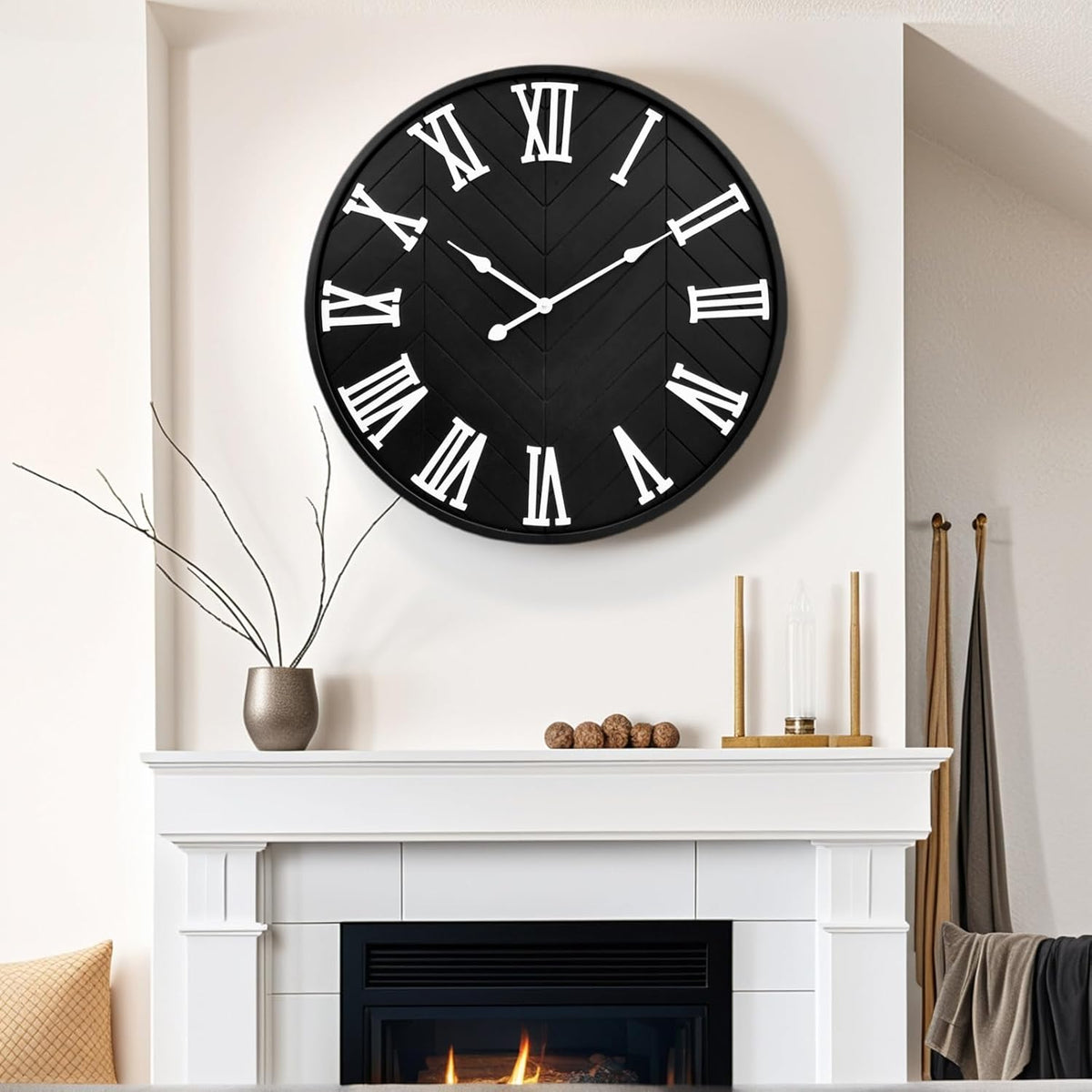 30 Inch Large Wall Clock Farmhouse Style - Black Silent Non-Ticking Rustic Decor for Living Room, Kitchen, Bedroom