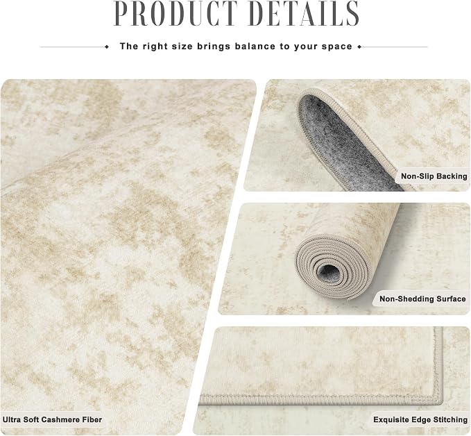 3x14 Washable Runner Rug：Modern Abstract Kitchen Soft Carpet Beige | - Image 7