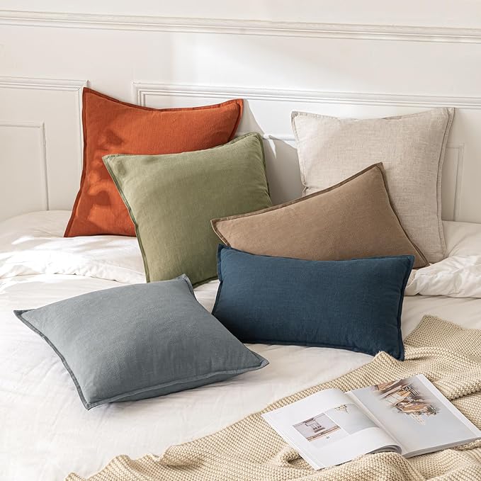 MIULEE Decorative Linen Euro Sham Pillow Covers 26x26 Light Olive Green | Boho - Image 5