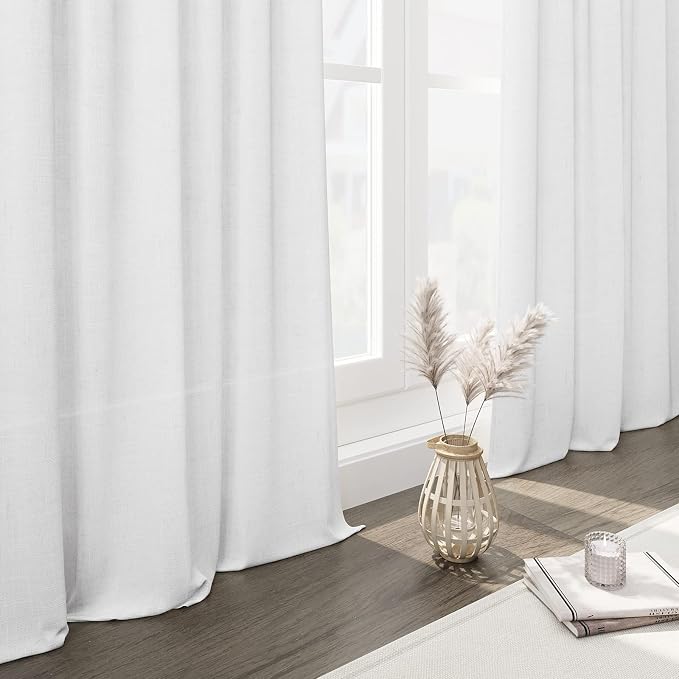 White Linen Kitchen Curtains 30 Inches Long 2 Panels Back Tab Rod Pocket - Image 2