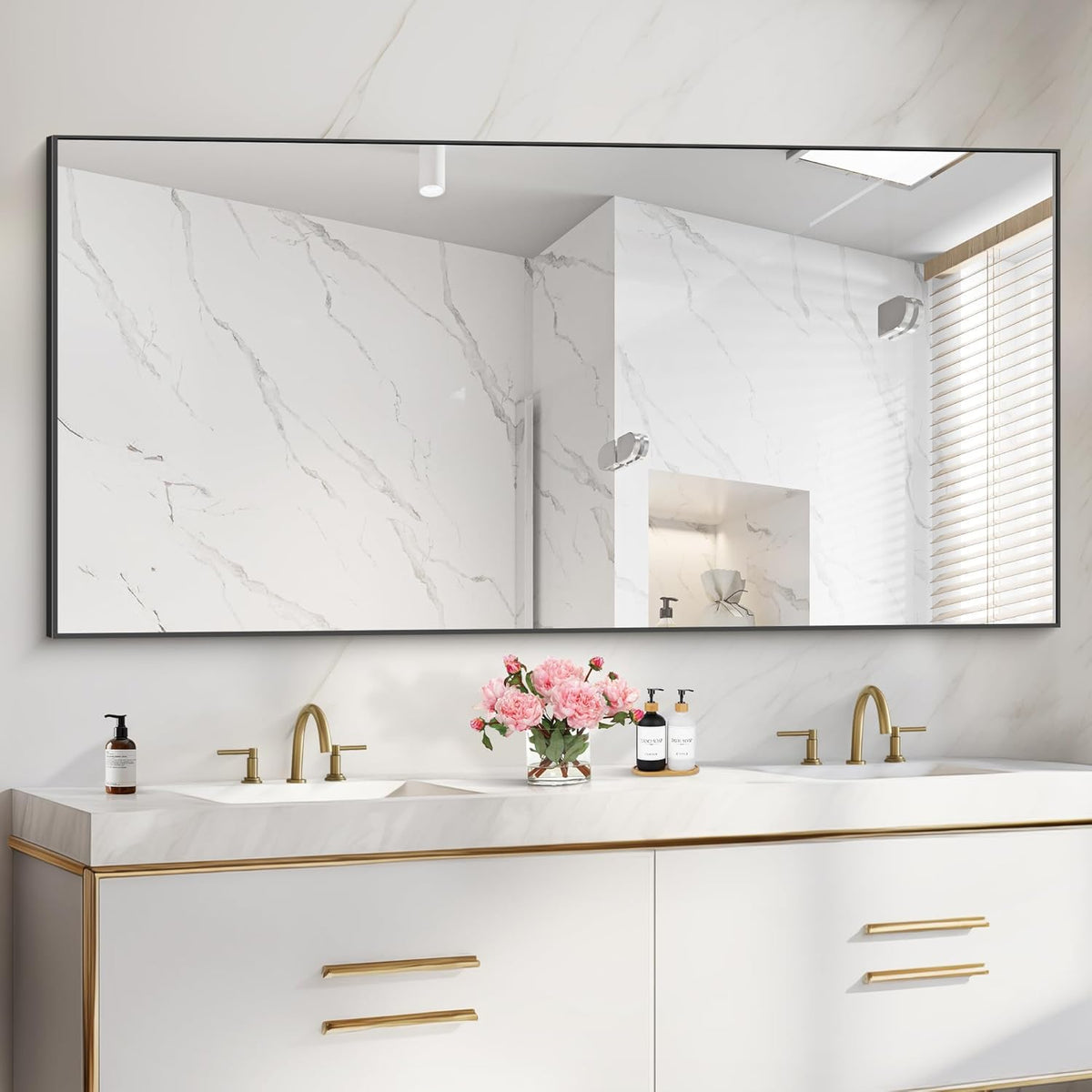 36x72inch Bathroom Mirror, Black Rectangle Mirror with Thin Metal Frame, Large Rectangular Wall Mirrors for Bathroom, Living Roomm, Hair Salon, Big Farmehouse Mirror Hang Horizontal/Vertical