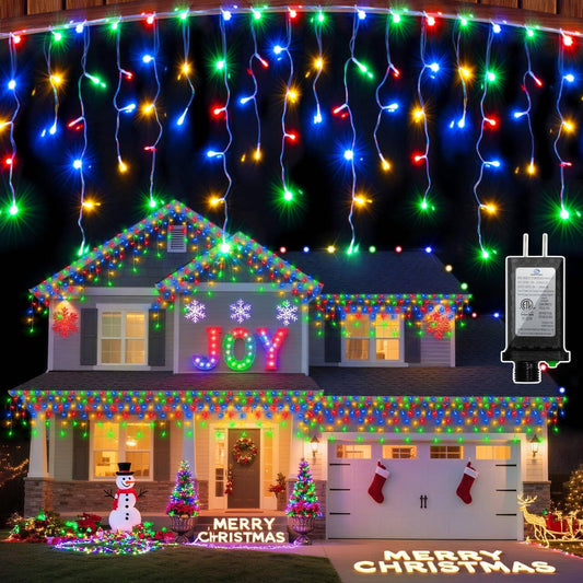 666 LED 66FT Icicle Lights Waterproof- 148 Drops 12 Modes Christmas Light with Memory Timer, Dimmable Christma TreeLights for Roof Balcony Holiday Gifts Multicolor