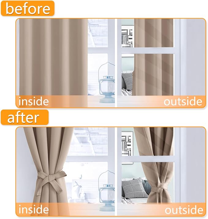 Grommet Blackout Curtains for Bedroom 70 x 63 Inches Camel 2 Panels | Thermal - Image 4
