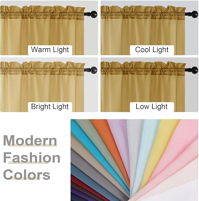 Gold Kitchen Curtains 30 Inch Length Tier 2 PCS, Solid Soft Airy Half Curtains - Image 5
