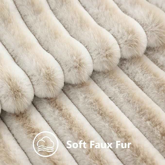decorUhome Fall Faux Fur Throw Pillow Covers 12x20 Set of 2 Beige White | - Image 3