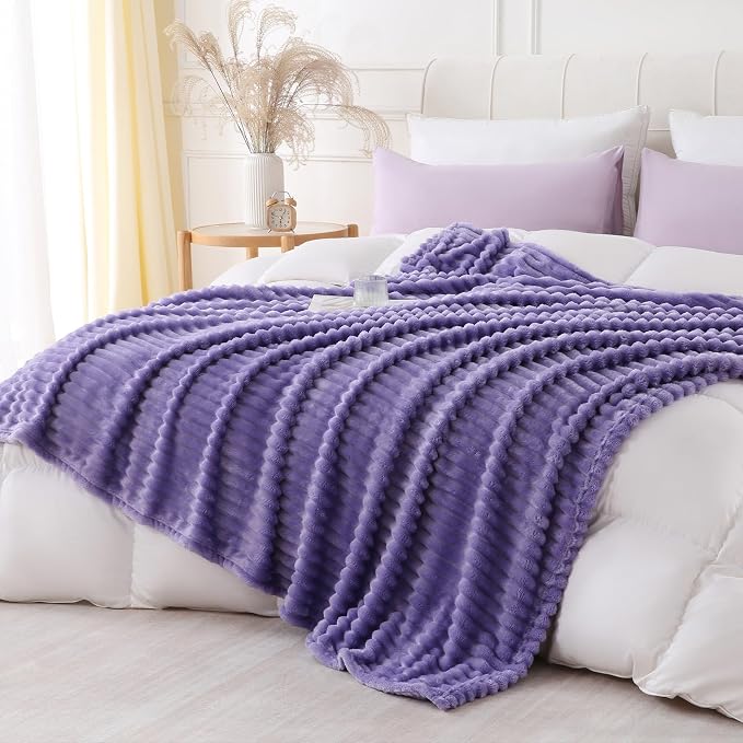Lavender Throw Blanket for Couch Sofa 90x90 inches Striped Design | Fleece by Unknown