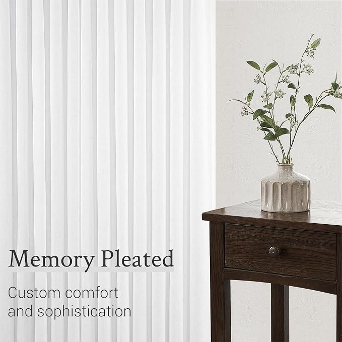 Topfinel Beige White Pinch Pleated Semi Sheer Curtains Textured Linen Blended - Image 5
