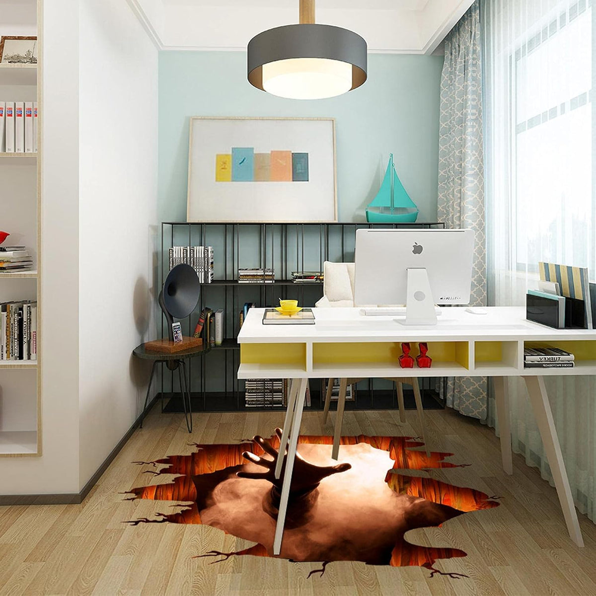 Scary Halloween Floor Decals 3D Stickers for Wall, Ghost Hand Scratching Art Decorations, Removable Vinyl Decor Posters for Bar Pub Spooky Party Supplies