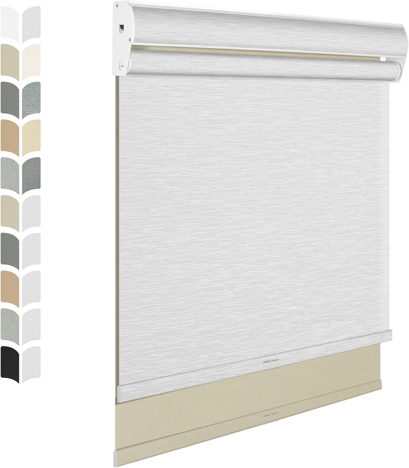 BERISSA Dual Roller Shades with Cassette Valance, Double Blackout and Light Filtering Shades for Home Office Door. Beige and White. 27 W x 48" H