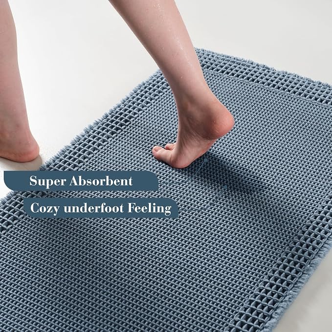 RESARE Waffle Bath Mat for Bathroom, Non Slip Bathroom Rugs 20"x32" Blue | - Image 3