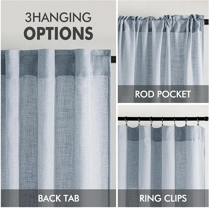 MIULEE Chambray Blue Linen Curtains 52x84 Inch Long - Image 3
