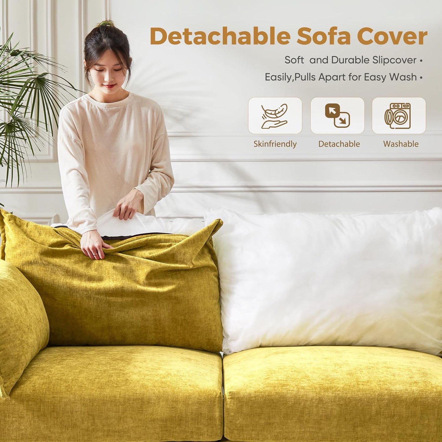 134.6" Modular Sectional Sofa, U Shaped Couch Set for Living Room, Large 8-Seater Comfy Cloud Couches with Movable Storage Ottoman,DIY Combination - Chenille Yellow