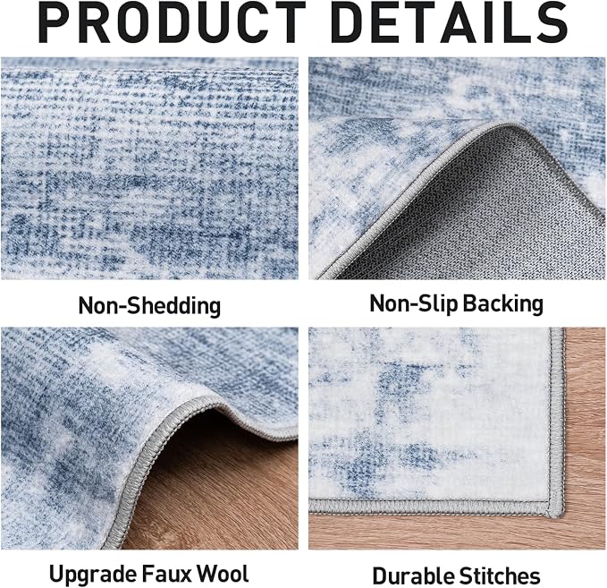 8x10 Area Rugs for Living Room: Washable Abstract Blue White Badroom Carpet | - Image 5