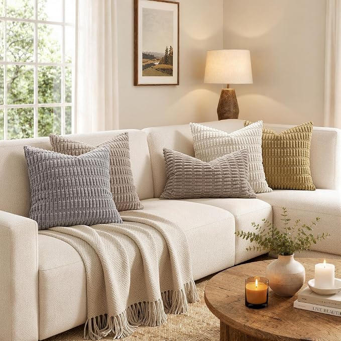 MIULEE Corduroy Decorative Throw Pillow Covers 18x18 Light Brown Pack of 2 | - Image 3