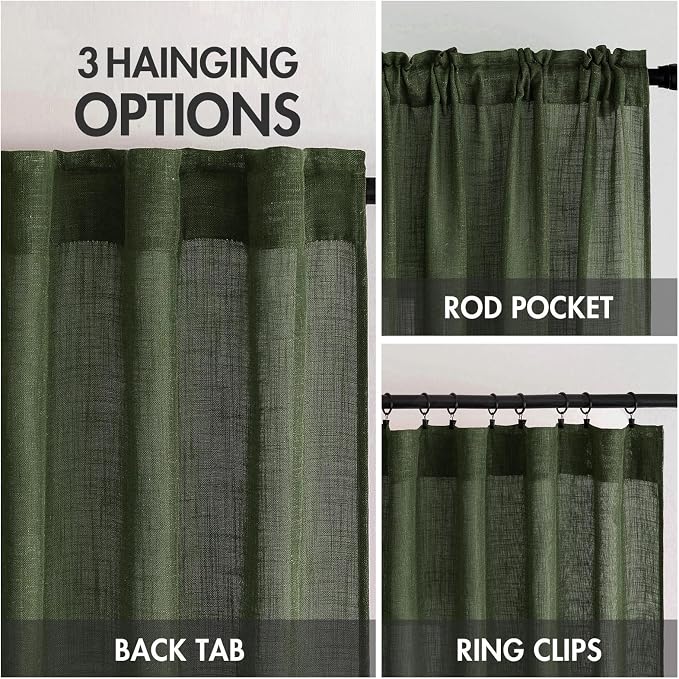MIULEE Olive Green Short Linen Curtains 52x45 Inch Long 2 Panel - Image 3
