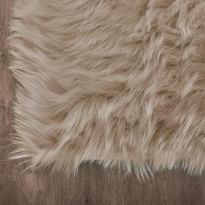 Latepis Brown Beige Faux Sheepskin Fur 2x8 Runner Rug - Image 5