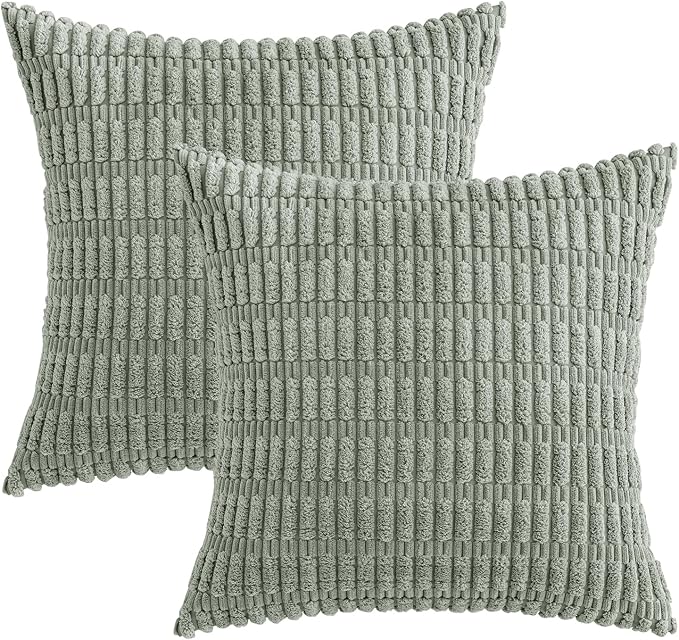 MIULEE Corduroy Decorative Throw Pillow Covers 12x12 Grey Green Pack of 2 | - Image 6