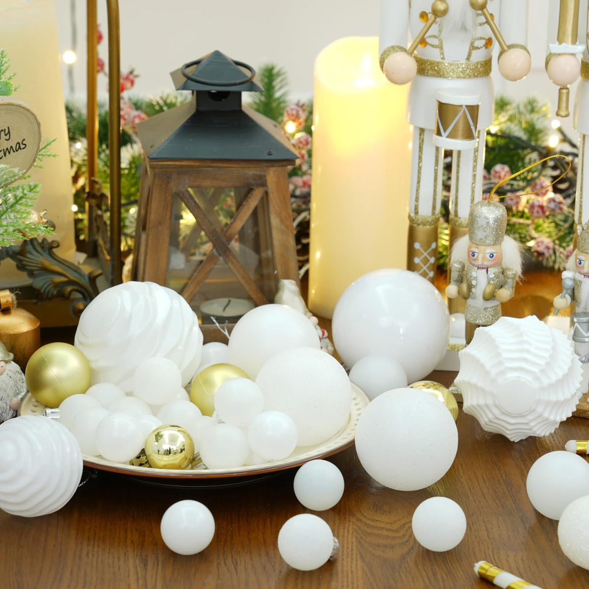 XmasExp 24ct Mini Christmas Ball Ornaments Shatterproof Christmas Ornaments Set Decorations for Xmas Tree Balls 30mm/1.18" (White)
