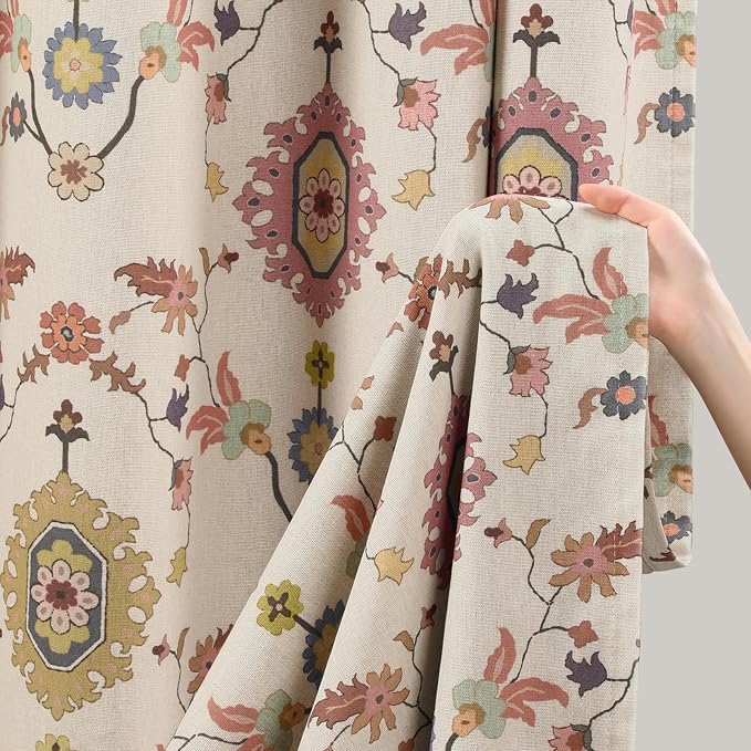 Boho Floral 100% Grommet Blackout Curtains 72 Inch 2 Panels | Colorful Bohemian - Image 6