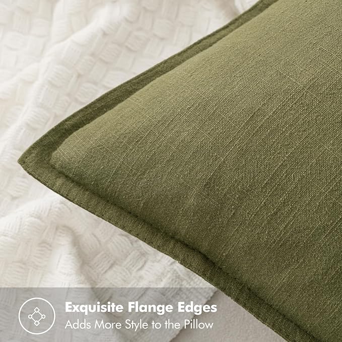 MIULEE Decorative Linen Pillow Covers 18x18 Inch Green | Boho Farmhouse​ - Image 2