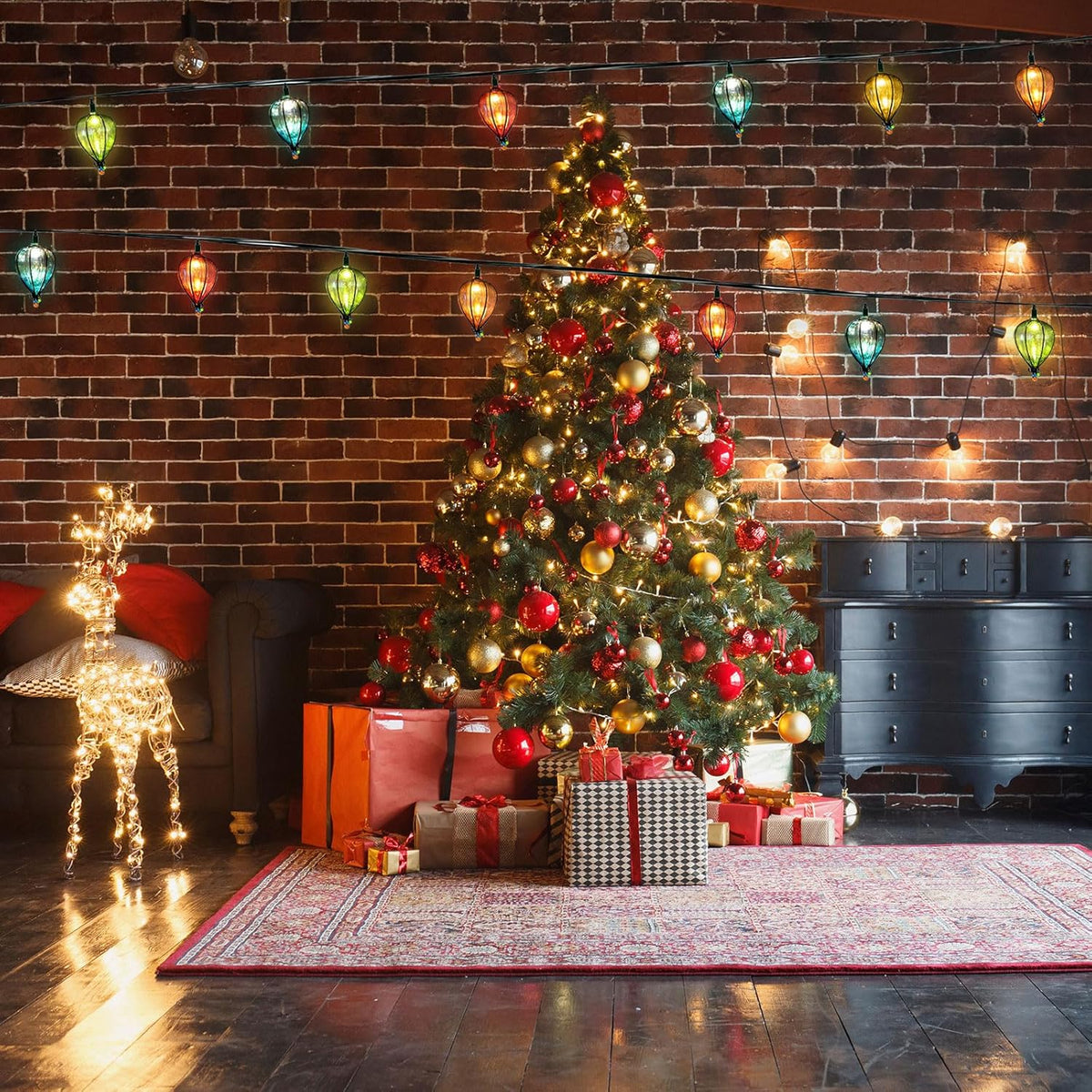 7 Pcs of 11FT Multicolor String Lights with 10 Bulbs, UL Listed Connectable Waterproof Decorative LED Lights Hanging for Backyard Patio, Indoor/Outdoor for Christmas Wedding Party Festival Lighting
