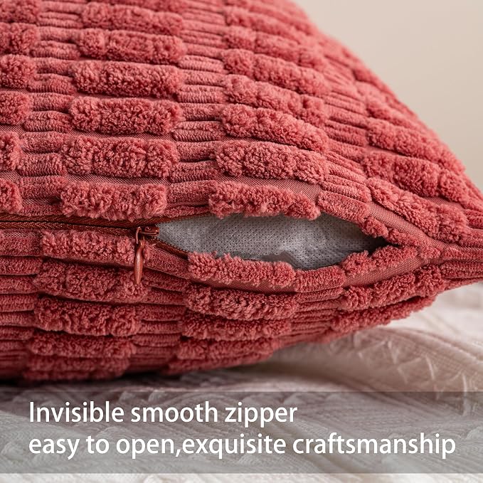 Pack of 2 Corduroy Decorative Throw Pillow Covers 12x24 Inch, Cranberry Red | - Image 3