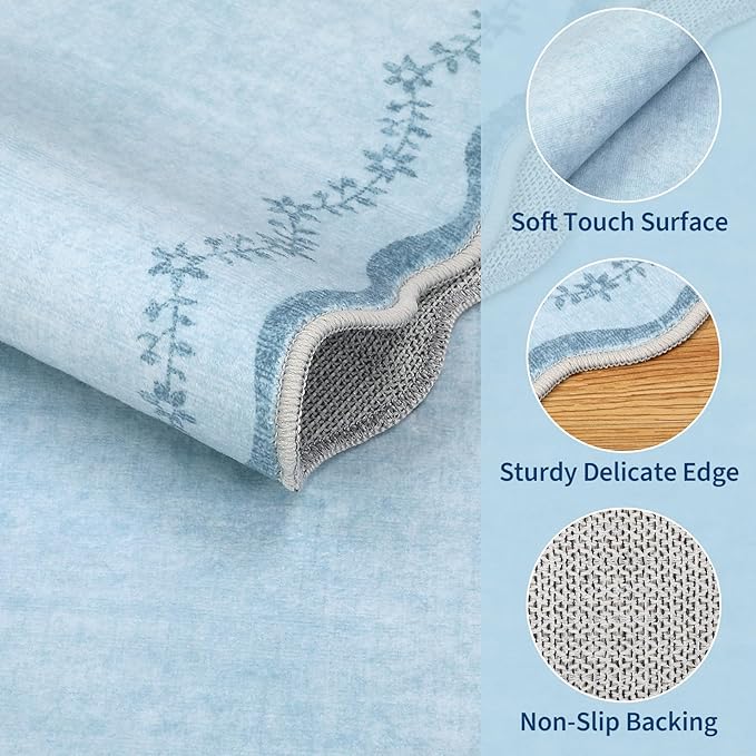 GarveeHome 2.5x8 Scalloped Washable Runner Rug Non Slip Hallway Kitchen Rug | - Image 4