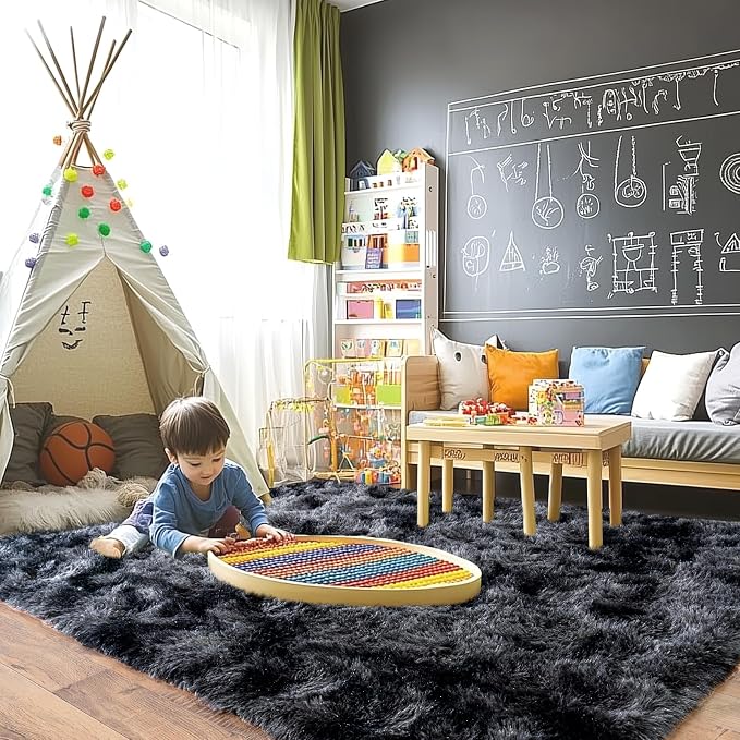 Pionblank Large Area Rug for Living Room 10x14, Fluffy Shag Rug, Dark Grey | - Image 4