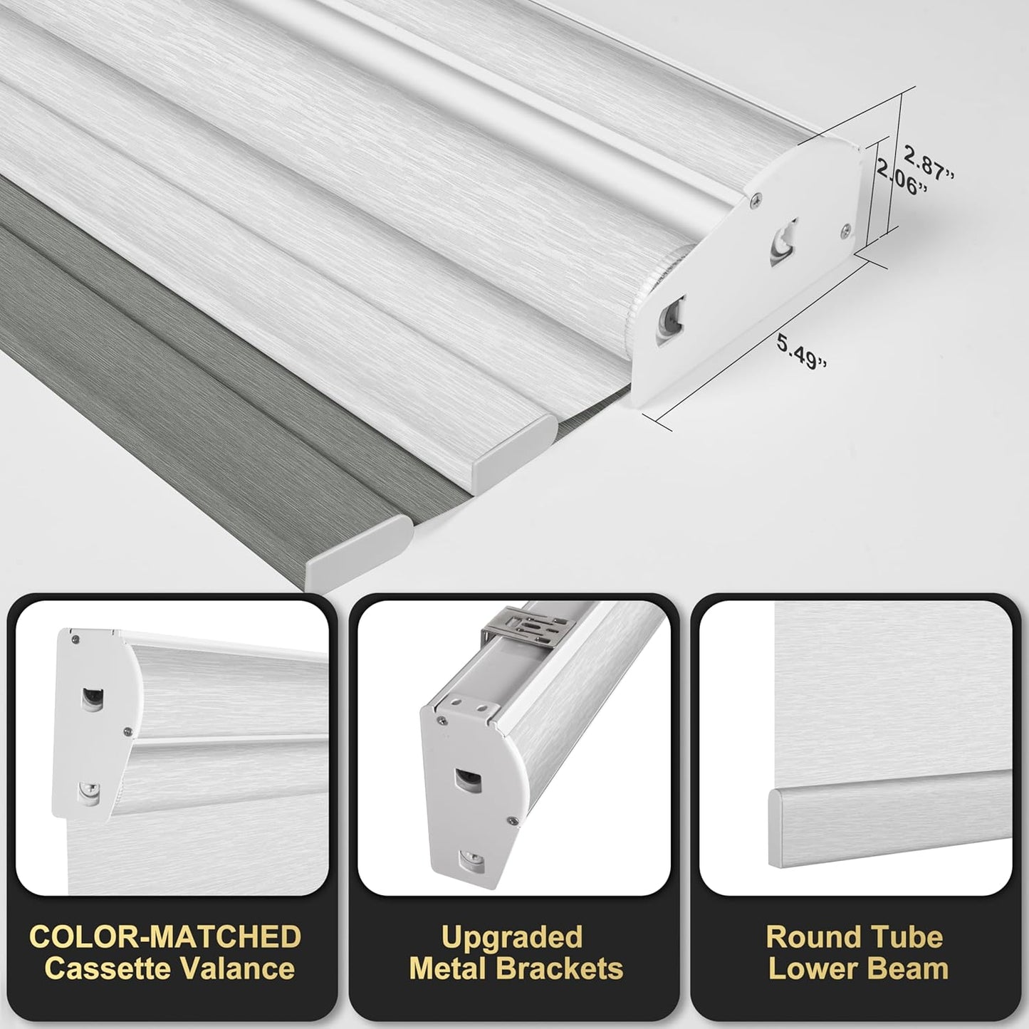 BERISSA Cordless Dual Roller Shades with Cassette Valance, Double Window Shades - Blackout and Light Filtering, Day and Night for Home Office Door. Grey and White. 60 W x 86" H