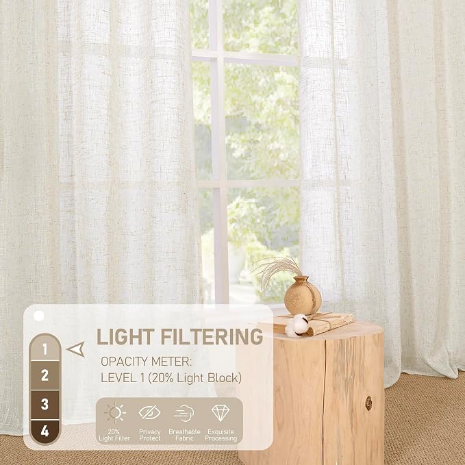 Natural Linen Curtains for Living Room 2 Panels Set, 78 Inch Faux Linen - Image 4