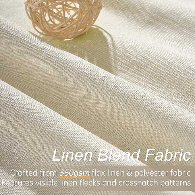 Topfinel 105 Inches Long Custom Black Out Thick Linen Drapery Panels, Cream - Image 3