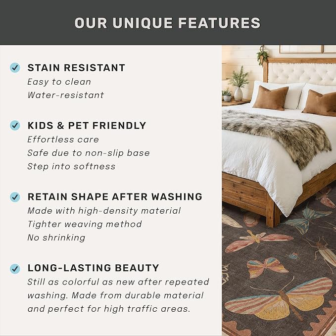 Brown Large 8x10 Living Room Area Rug, Unique Washable Insect Rugs - Image 7