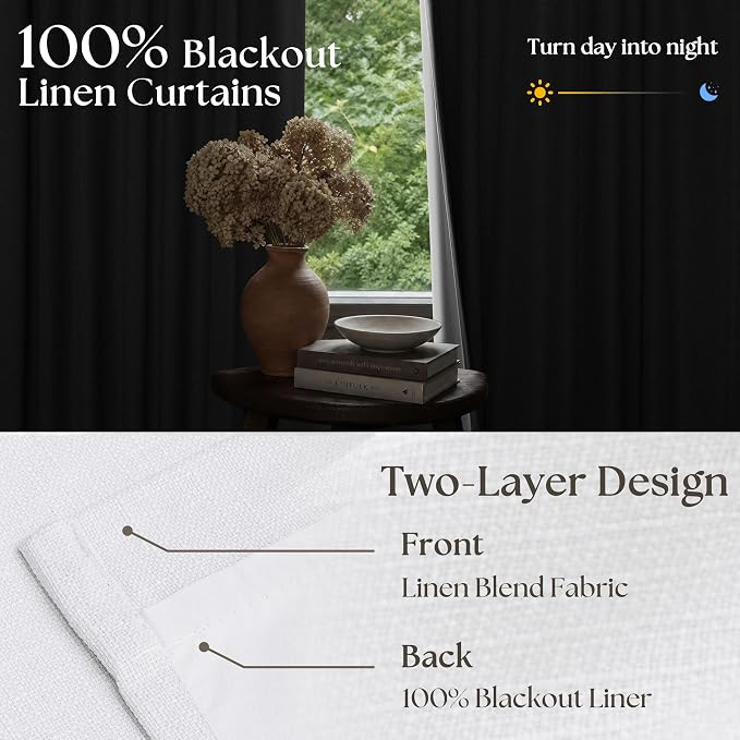 Snow White Pleated Linen 100% Blackout Curtains 90 Inches Long | Pinch Pleat - Image 2