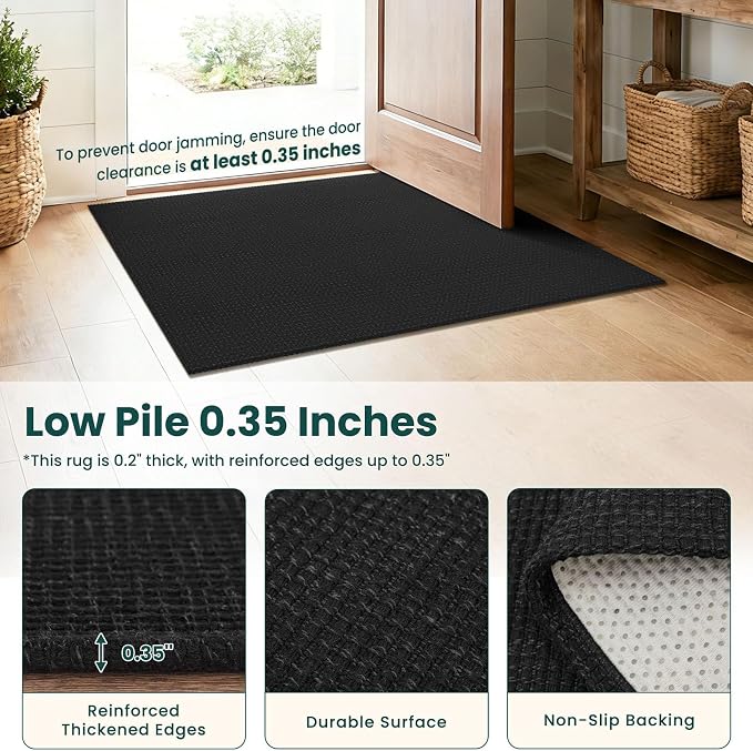 KOZYFLY Black 2x4 Entry Runner Rug, Small Washable Runners - Image 4